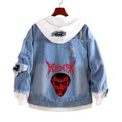 Unisex Anime Casual Hooded Denim Jacket