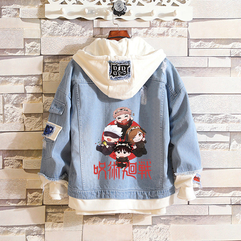 Trendy Anime Printed Unisex Hooded Denim Jacket