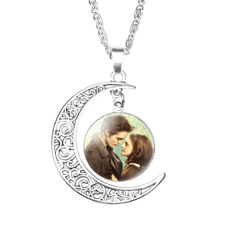 Twilight Gemstone Crescent Moon Necklace