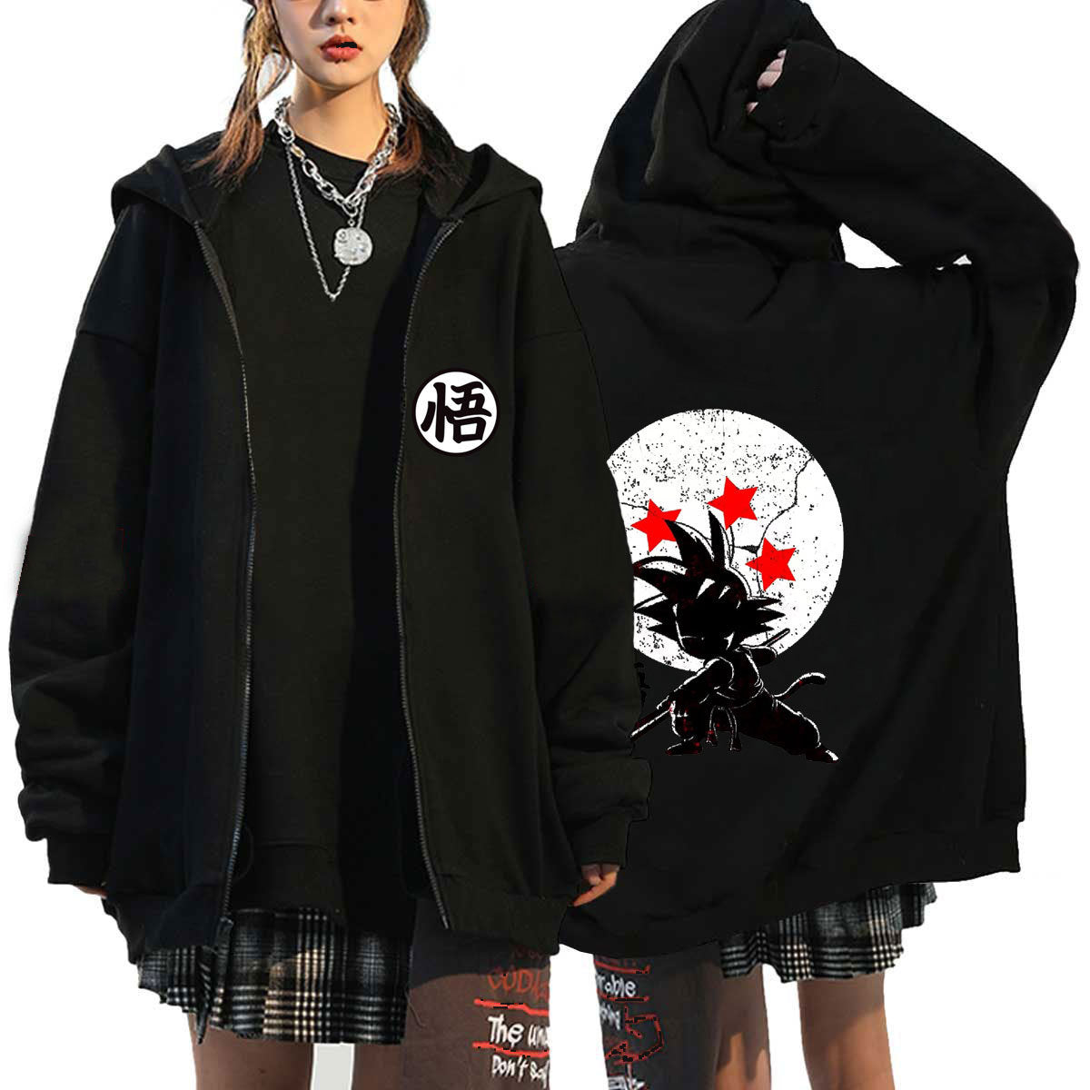 Unisex Anime Print Zipper Casual Hoodie