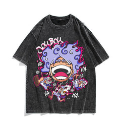 Unisex Nika Luffy Washed Retro Cotton T-shirt