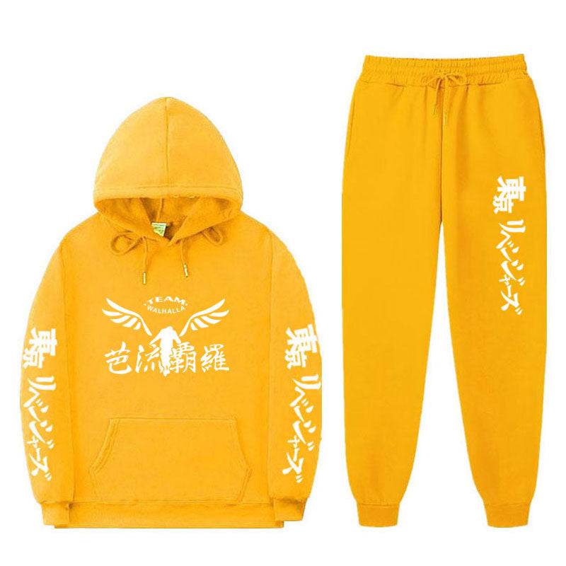 Casual Anime Print Loose Hoodie Pants Tracksuit