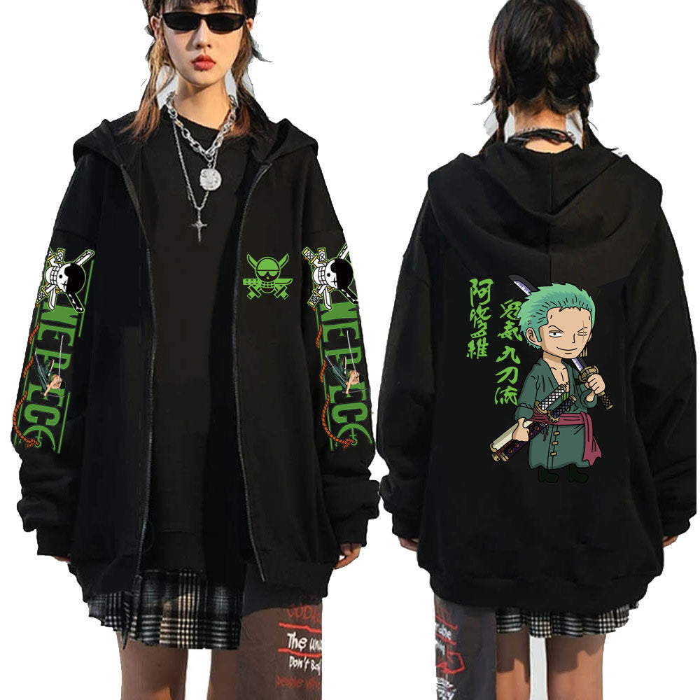 Men's and Women's Zoro Print Zipper Hoodie