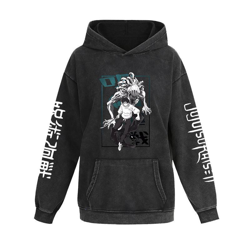 Unisex Vintage Anime Washed Casual Loose Hoodie