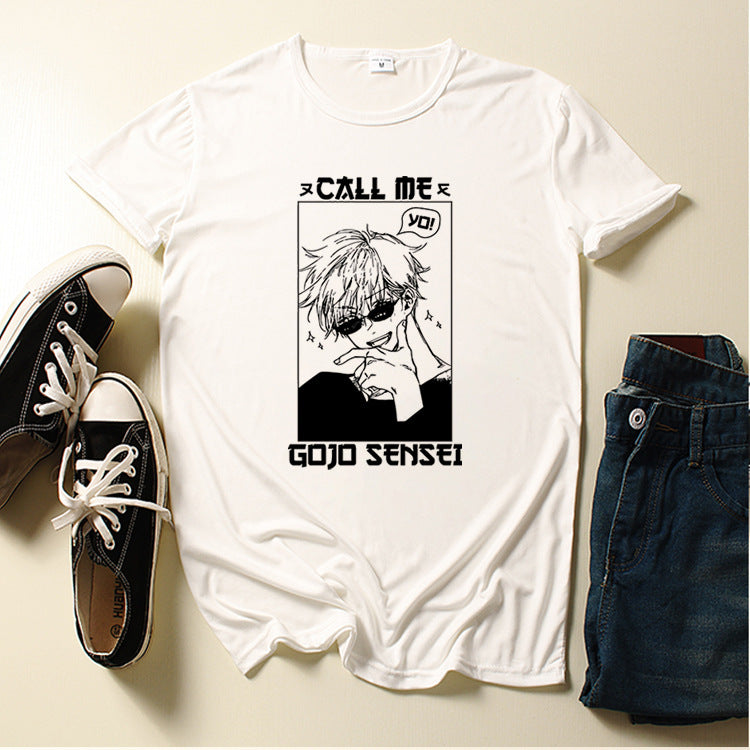 Creative Call Me Gojo Sensei Print Loose T-shirt