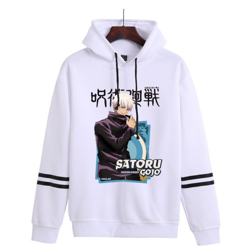 Unisex Anime Printed Striped Loose Hoodie