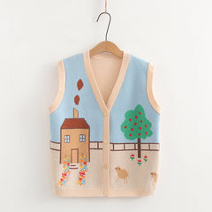 Women's Cartoon Cardigan V-neck Knitted Vest