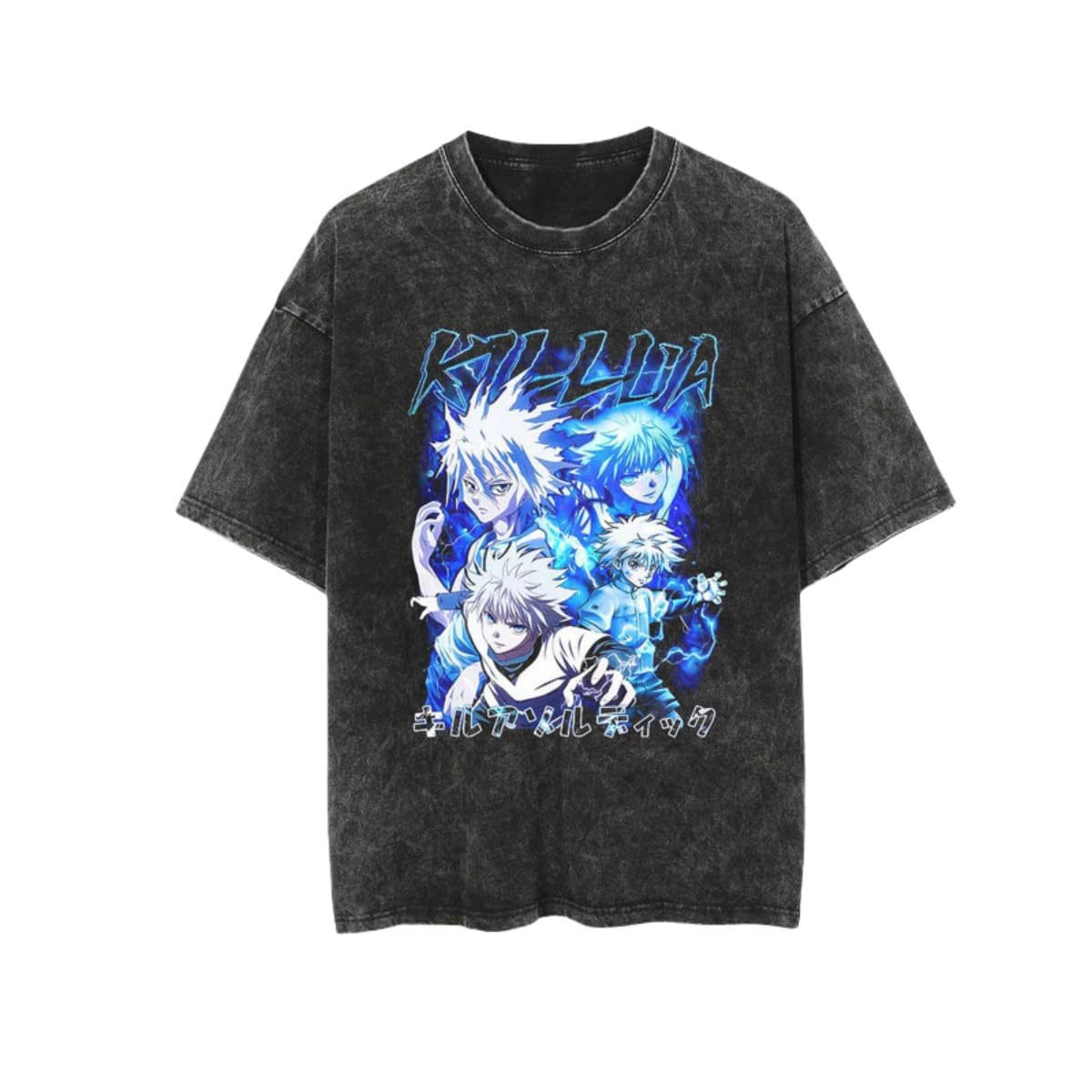 Casual Washed Retro Anime Graphic Cotton T-shirt