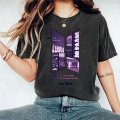 Women's Kpop Logo Washed Loose T-Shirt