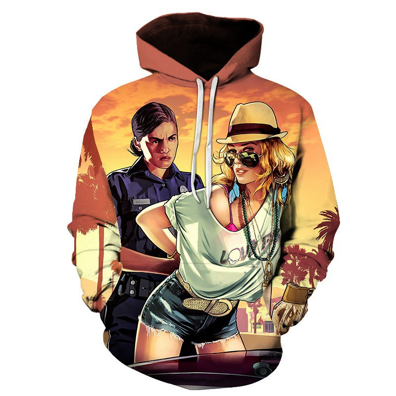 Men's Game Digital Print Loose Hoodie