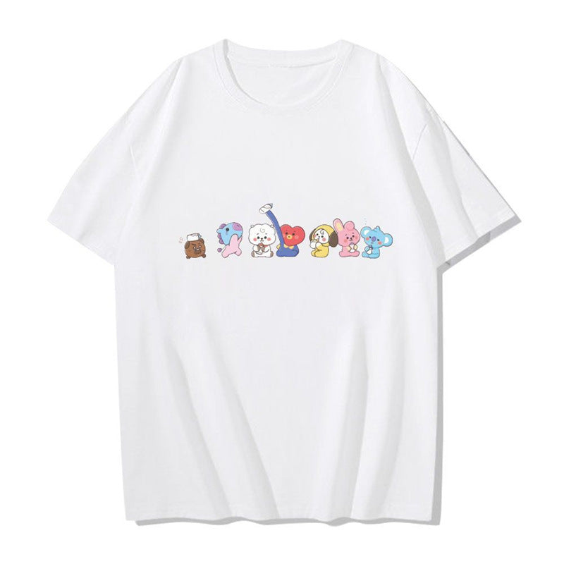 Cute Kpop Cartoon Printed Women's Loose T-shirt