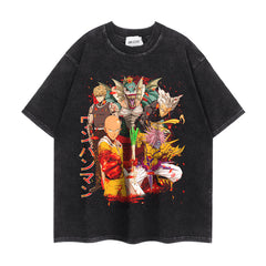 Vintage Trendy Anime Washed Short-sleeved T-shirt Top