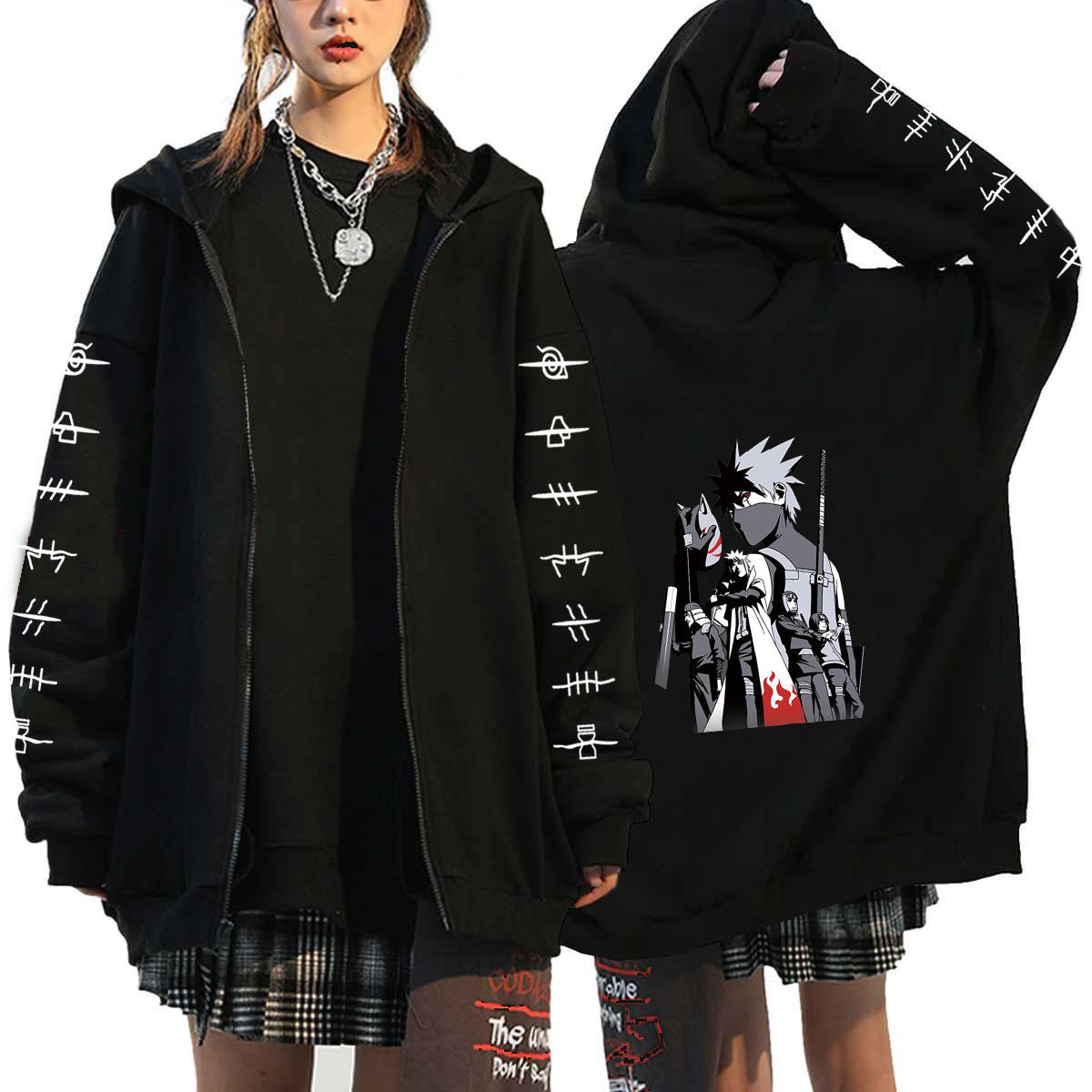 Unisex Anime Printed Zipper Casual Hoodie