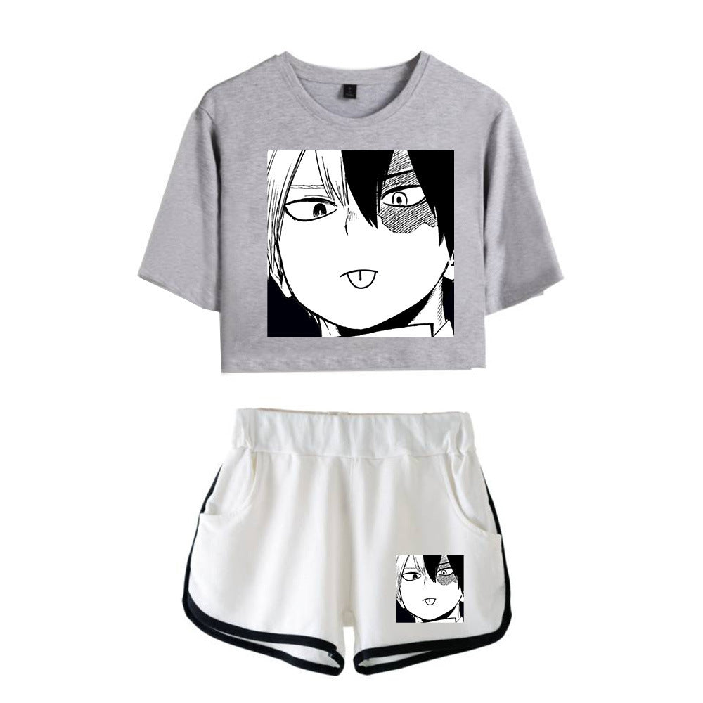 Trendy Women's Anime Graphic Cropped T-shirt Shorts Set