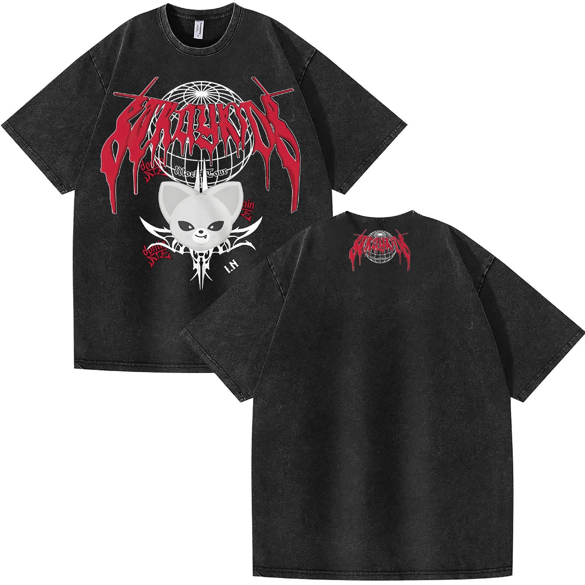 Kpop Evil Cartoon Logo Washed T-Shirt