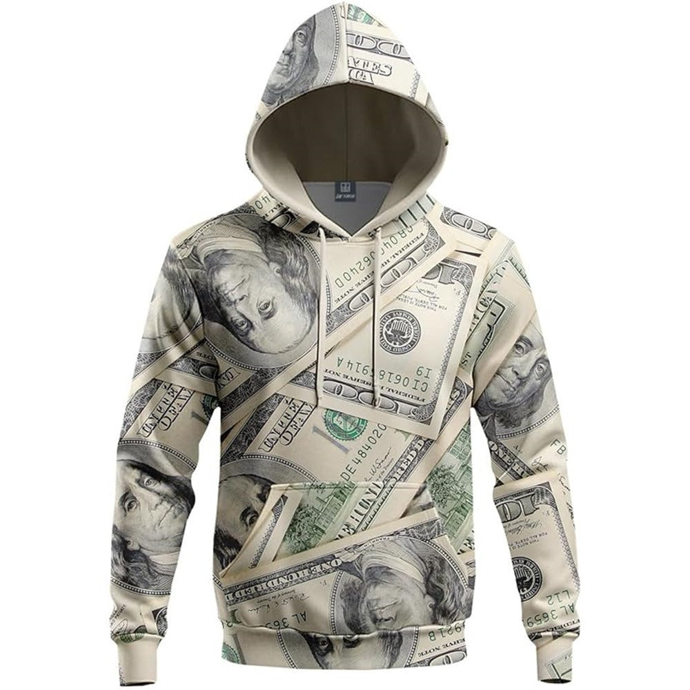 Unisex Money Digital Print Pullover Hoodie