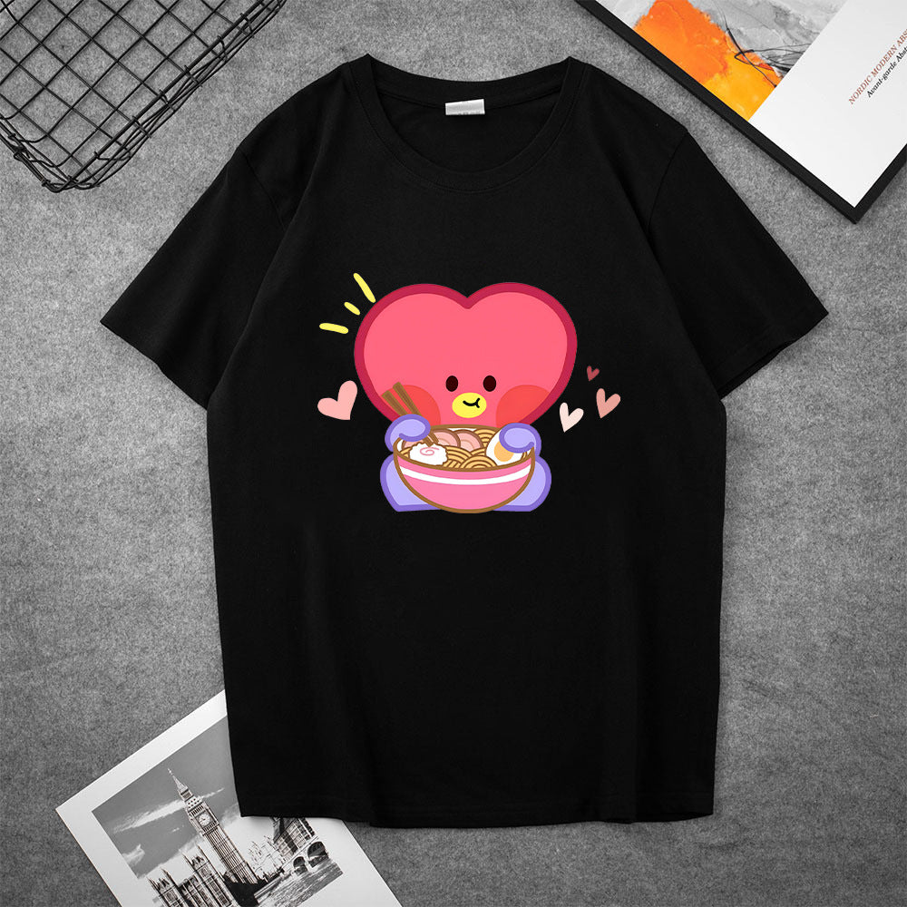 Cute Women's Kpop Cartoon Printed Loose T-shirt