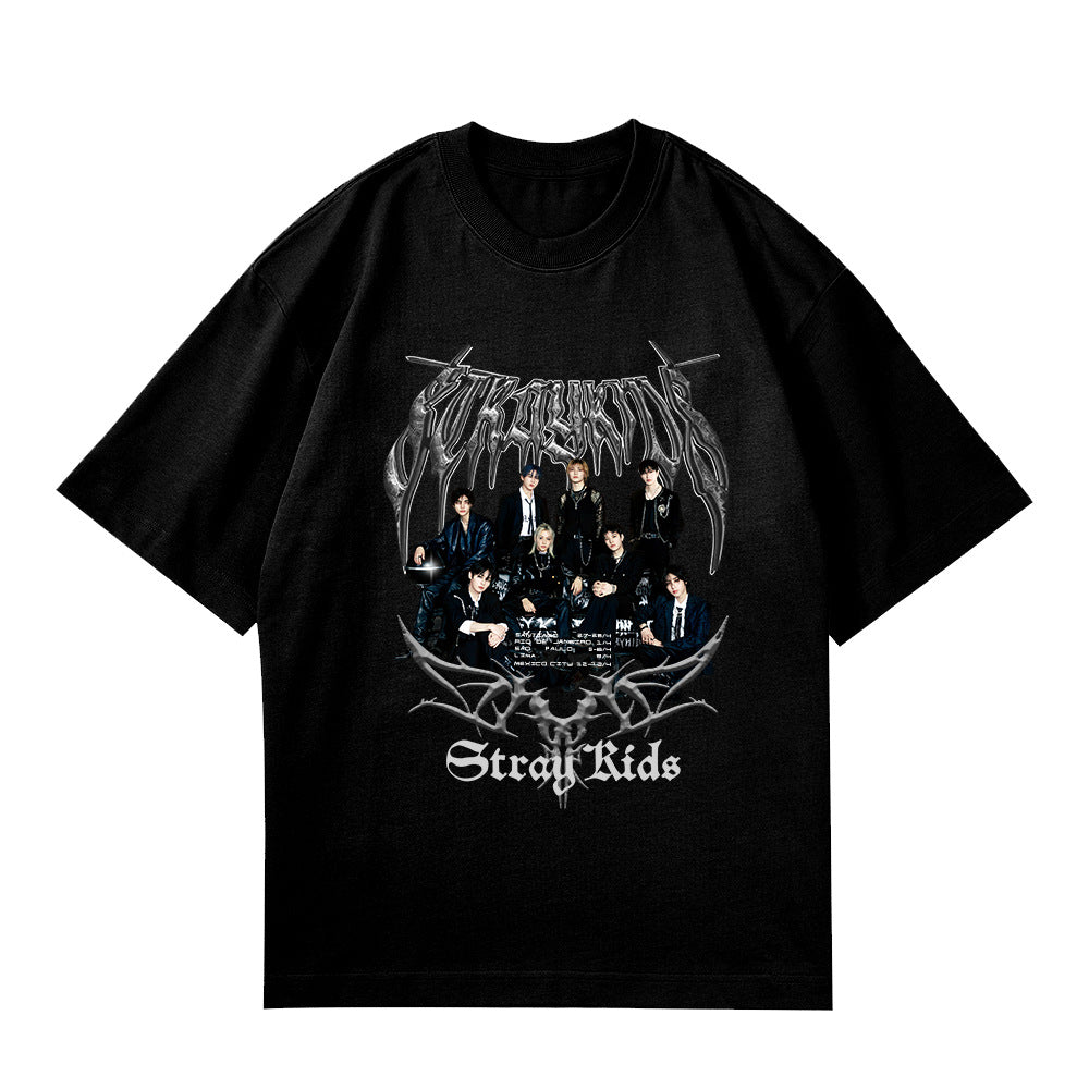 Kpop Poster Logo Printed Short Sleeve Top
