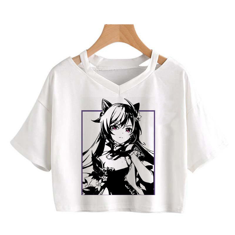 Cute Girls Hutao Game Print Cropped T-shirt