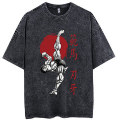 Vintage Washed Baki Anime Casual T-shirt