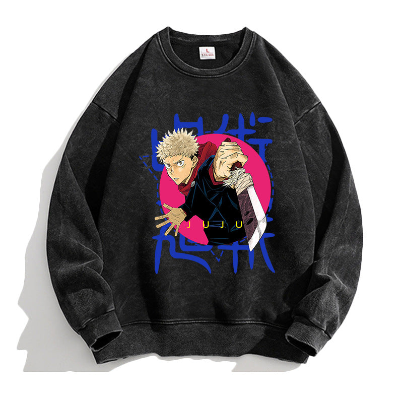 Unisex Casual Anime Washed Loose Sweatshirt