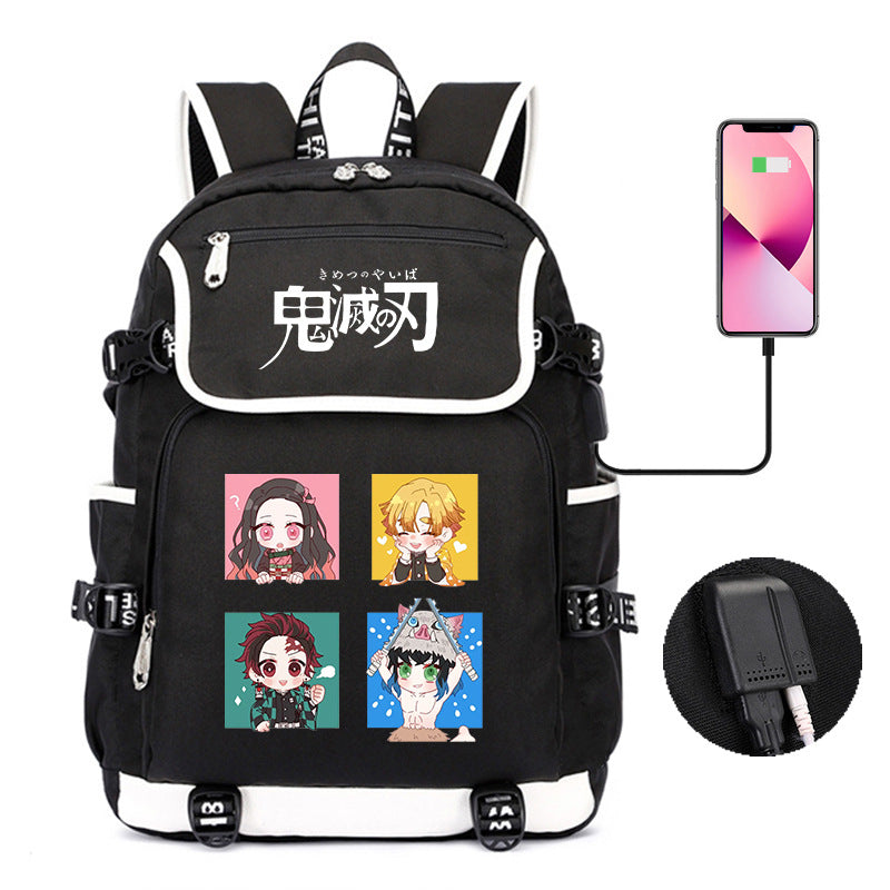 Versatile Anime Pattern Printed Black Backpack