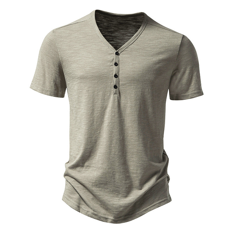 Men's V-neck Four-button Short-sleeved T-shirt