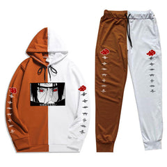 Men's Casual Anime Color Block Hoodie Pants Set