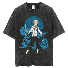 Retro Anime Printed Cotton Washed Short-sleeved Top
