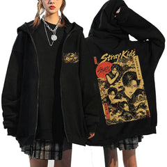 SKZ World Tour Run It Print Zip Up Hoodie