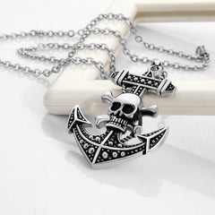 Retro Silver Skull Anchor Necklace