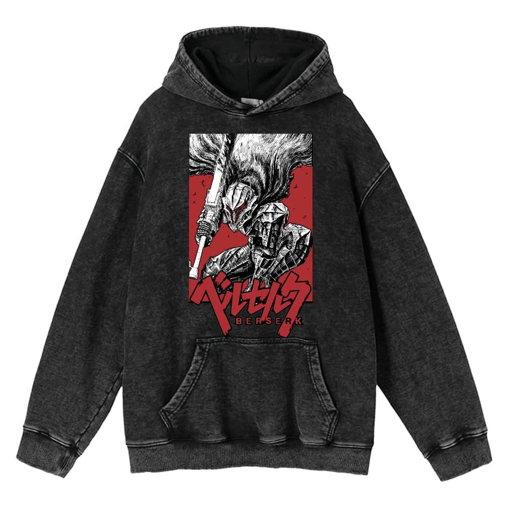 Unisex Anime Print Washed Loose Hoodie