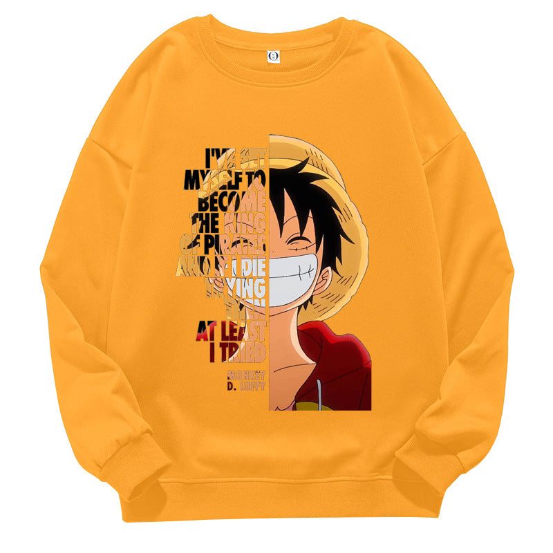 Unisex Luffy Printed Crew Neck Long-sleeved Sweatshirt