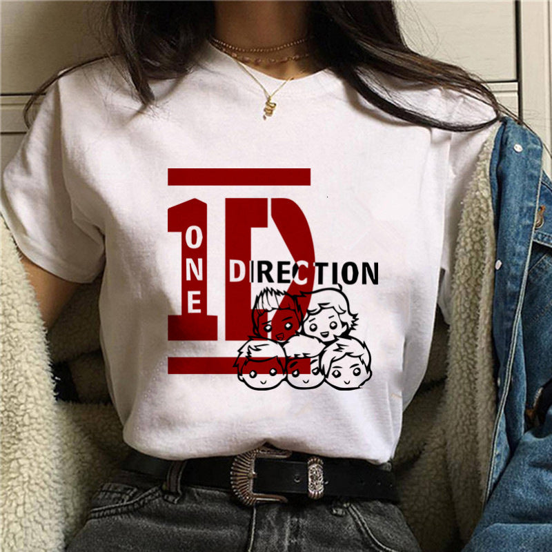 Women's Letter Printed Loose Round Neck T-shirt