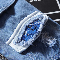 Unisex Versatile Kpop Logo Print Fake Two Piece Denim Jacket