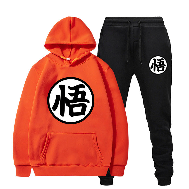 Men's Anime Logo Print Sports Hoodie Loose Pants