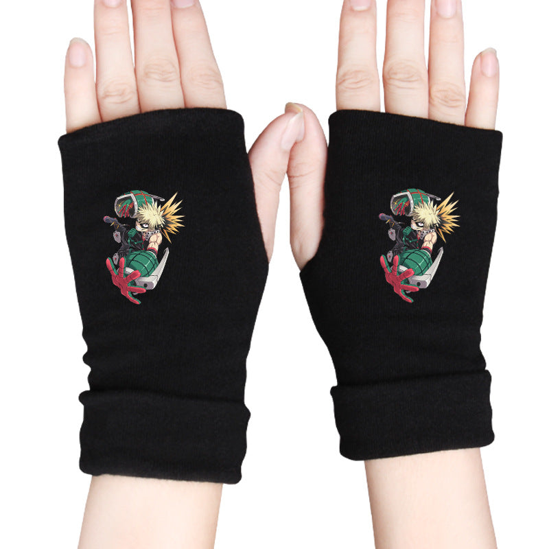 Trendy Anime Warm Half Finger Gloves