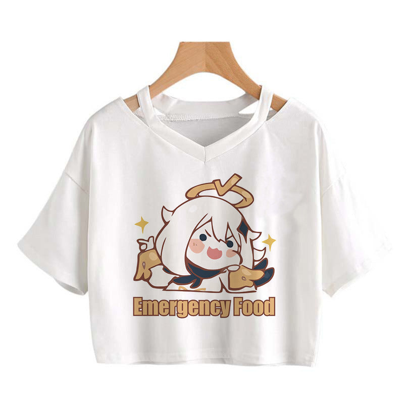 Cute Girls Hutao Game Print Cropped T-shirt