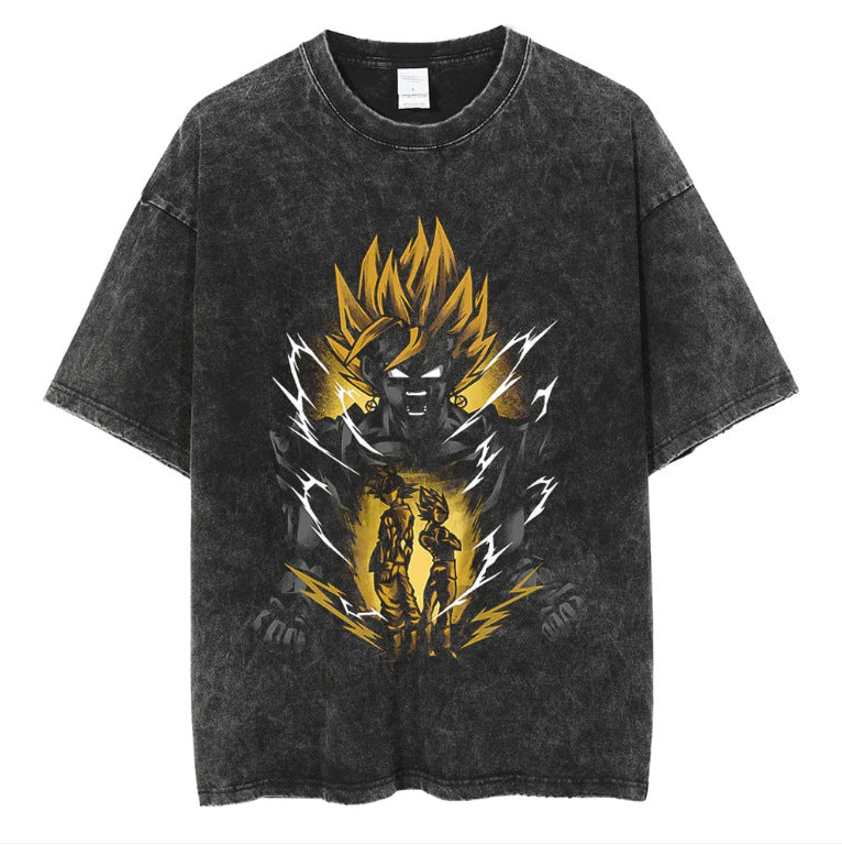 Vintage Anime Washed Black Short Sleeve T-Shirt