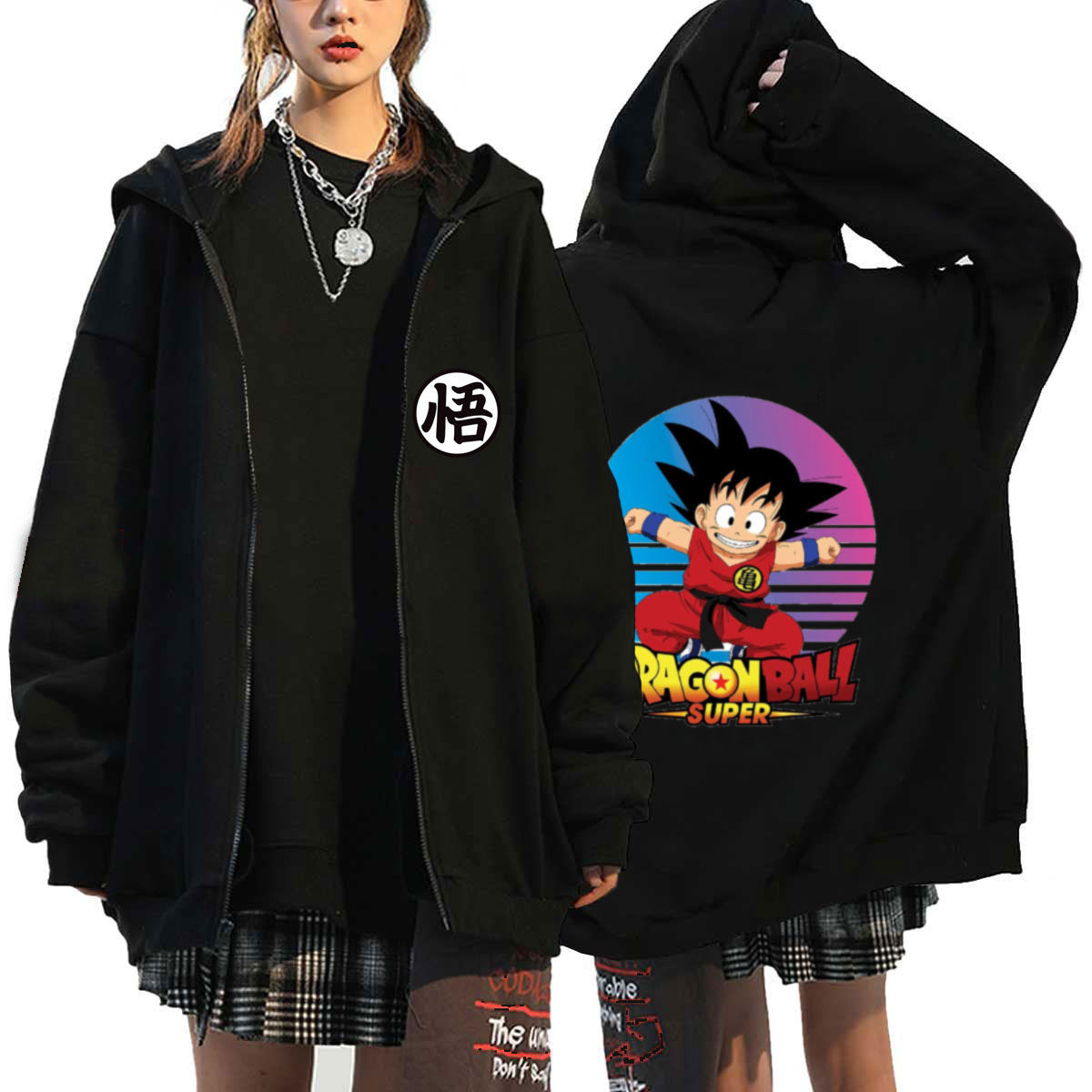 Unisex Anime Print Zipper Casual Hoodie