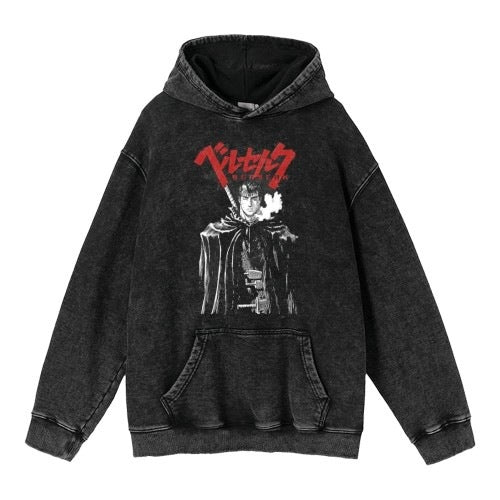 Unisex Anime Print Washed Loose Hoodie