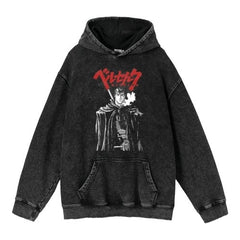 Unisex Anime Print Washed Loose Hoodie
