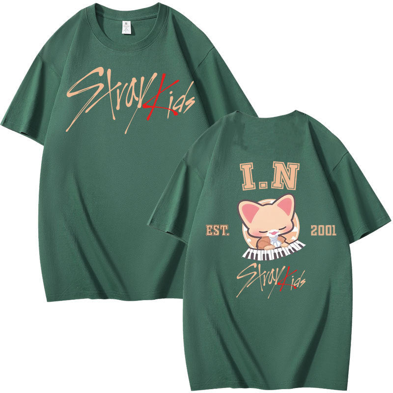 Casual Kpop Pattern Print Cotton Loose T-shirt