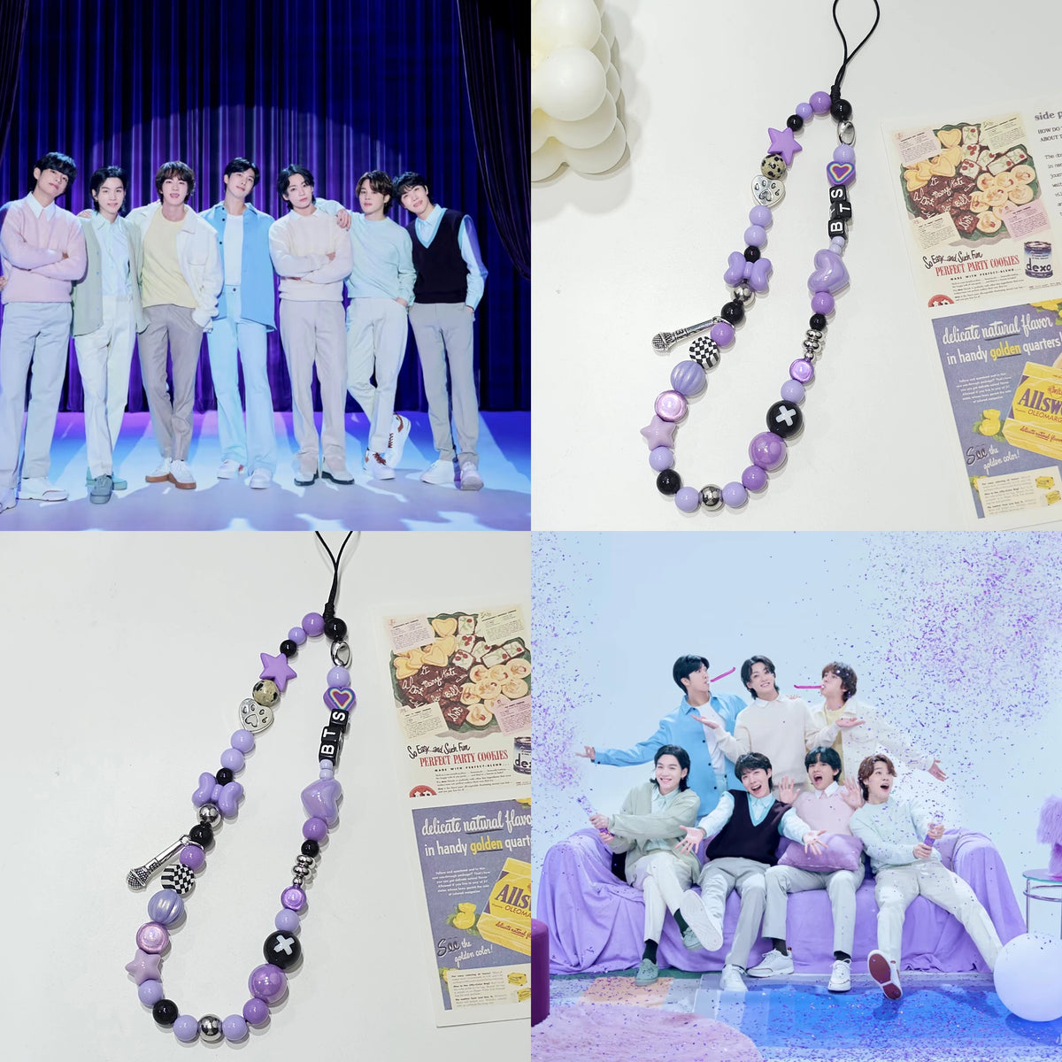BANGTAN Purple Beaded Phone Chain Pendant