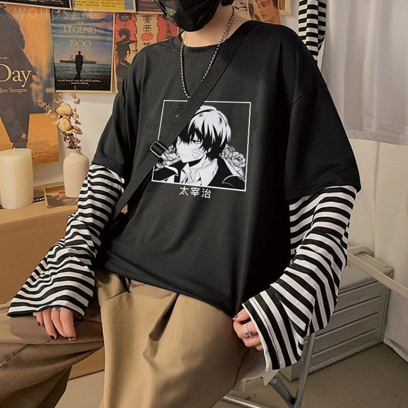 Dazai Anime Printed Fake Two-piece T-Shirt