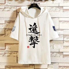 Men's Anime Hooded Short Sleeve Cotton T-Shirt