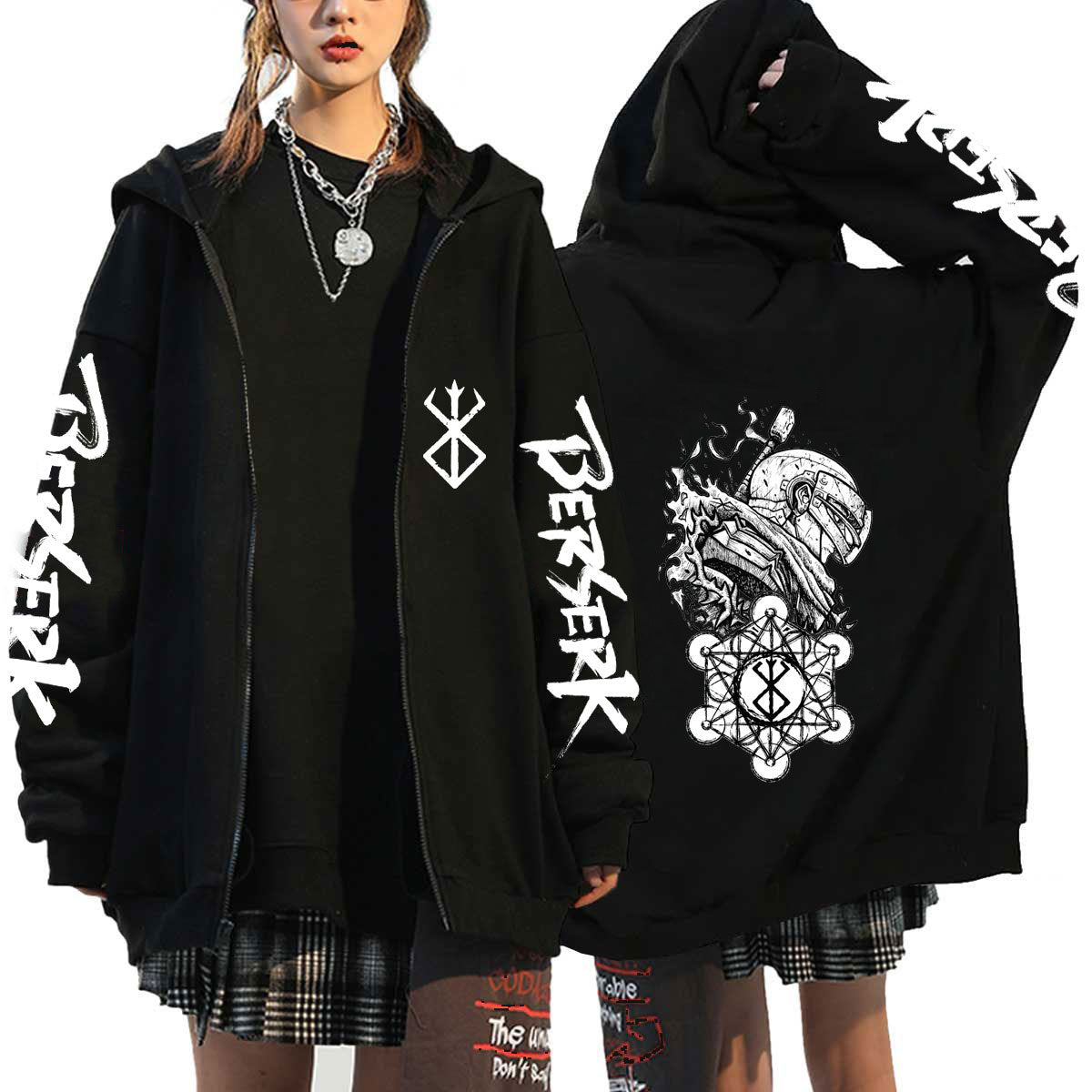 Unisex Anime Logo Printed Zip Up Hoodie