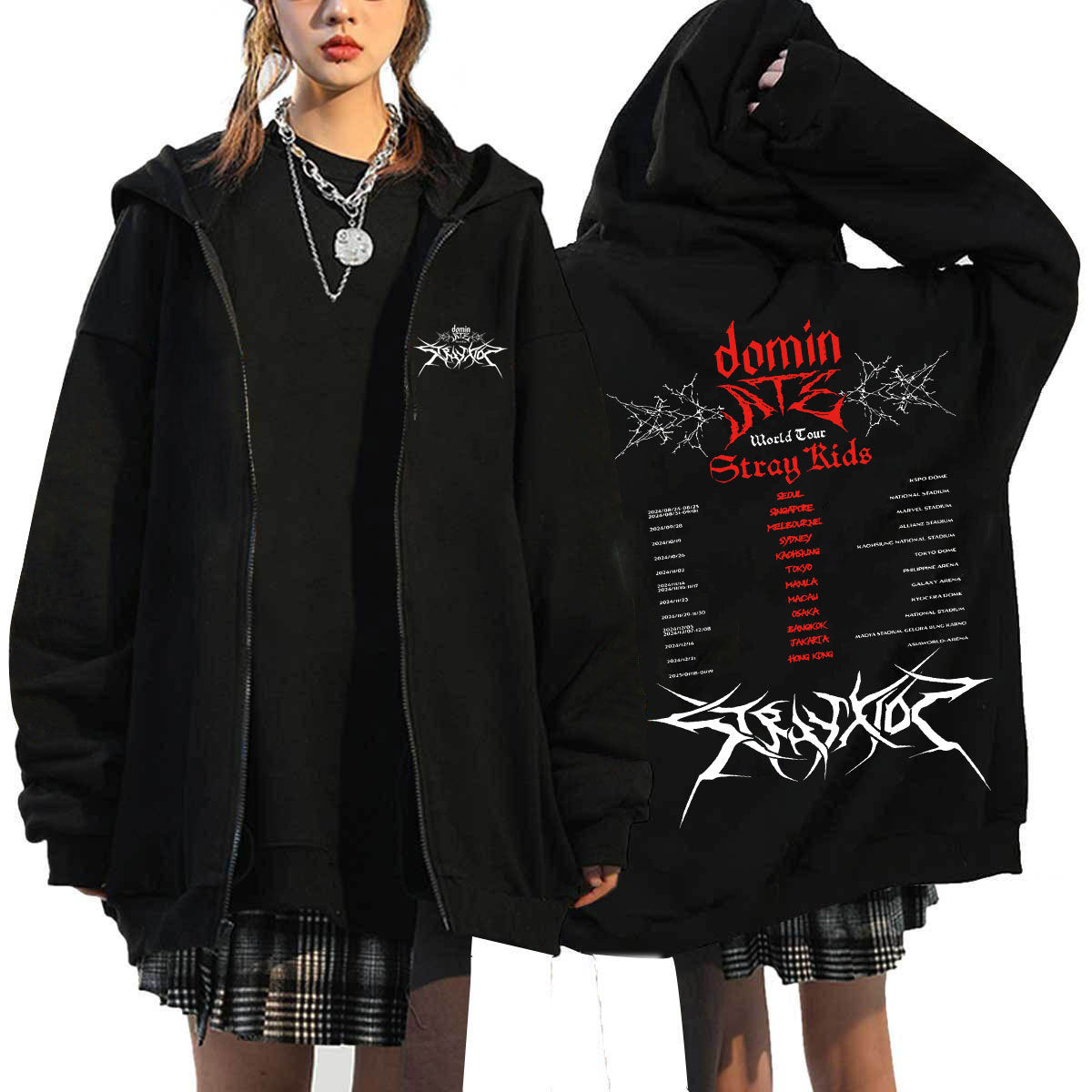 KPOP ATZ Logo Print Loose Zipper Hoodie