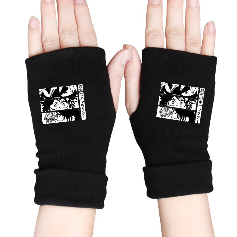 Trendy Anime Warm Half Finger Gloves