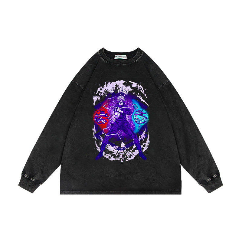 Retro Washed Anime Crew Neck Sweatshirt